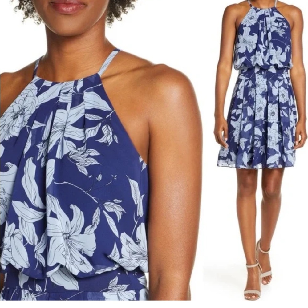 Eliza J Navy and White Floral Midi Dress